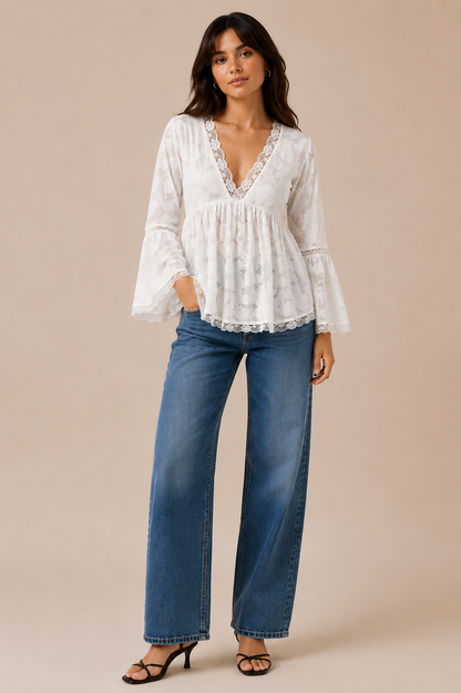Celeste White Fit and Flare Lace Top