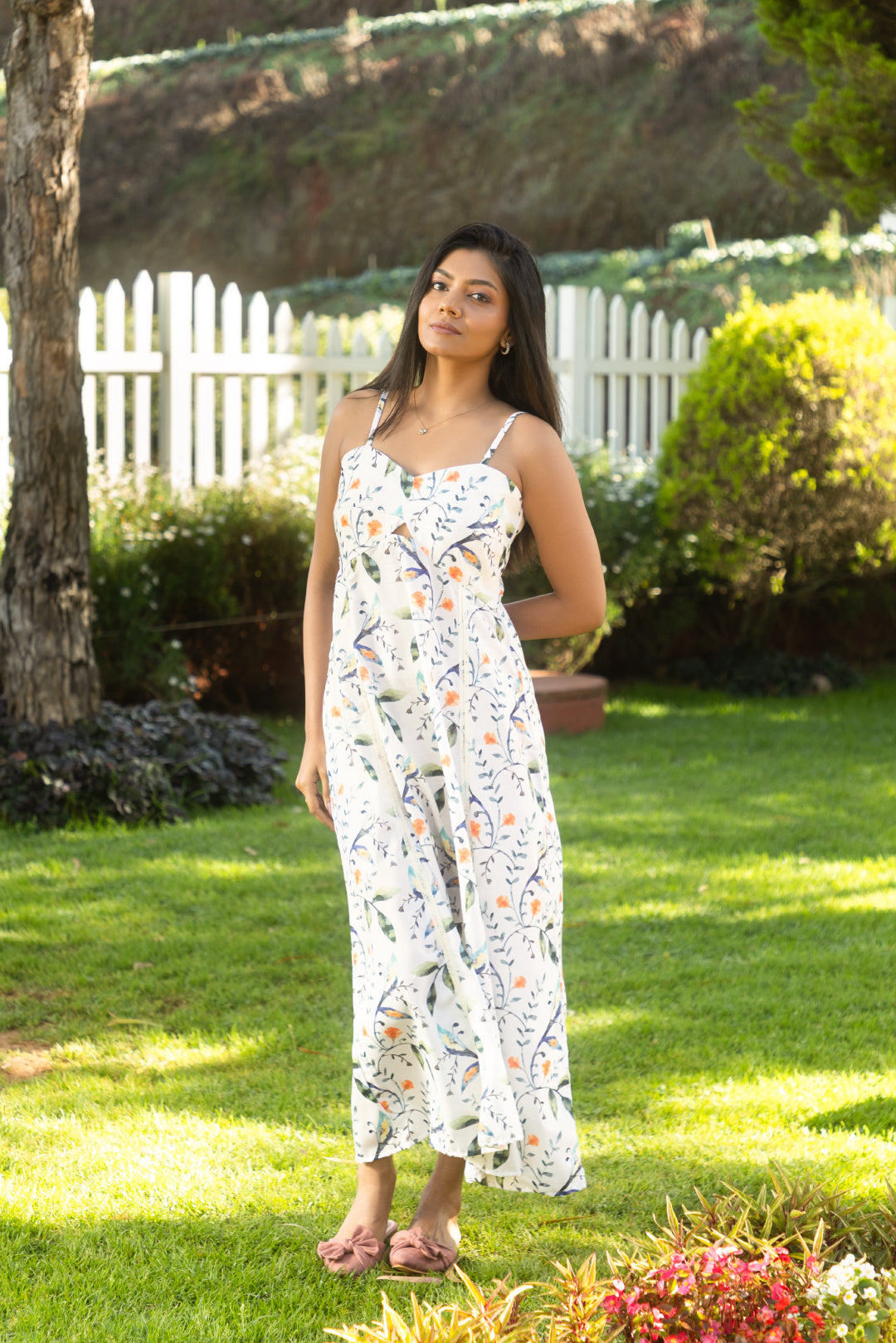 Zyra White Floral Flared Strap Dress