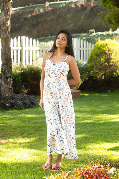 Zyra White Floral Flared Strap Dress