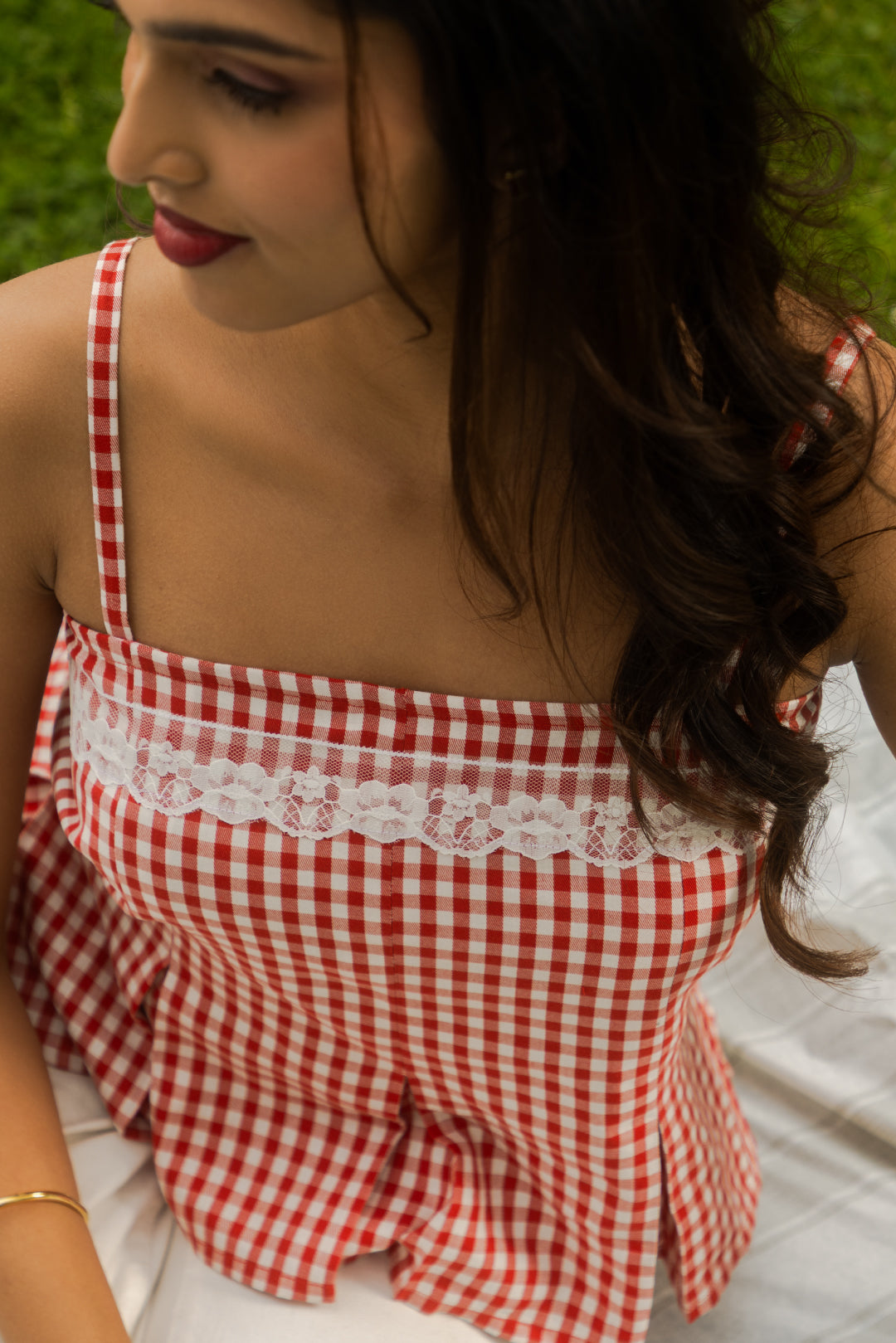 Ruby Red Gingham Strappy Top