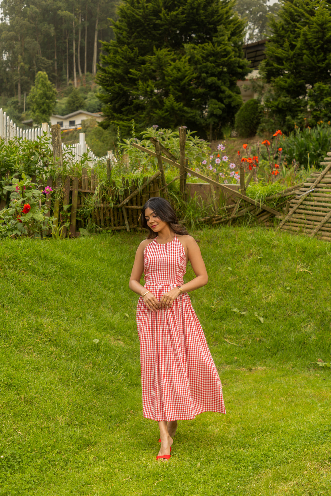 Cherry Red Gingham Fit & Flare Dress