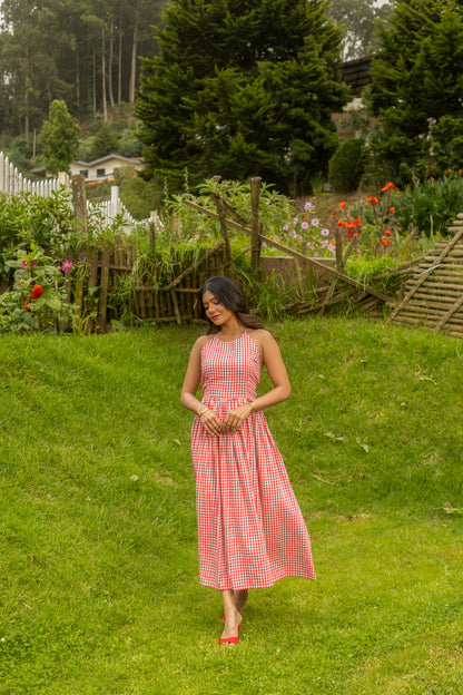 Cherry Red Gingham Fit & Flare Dress