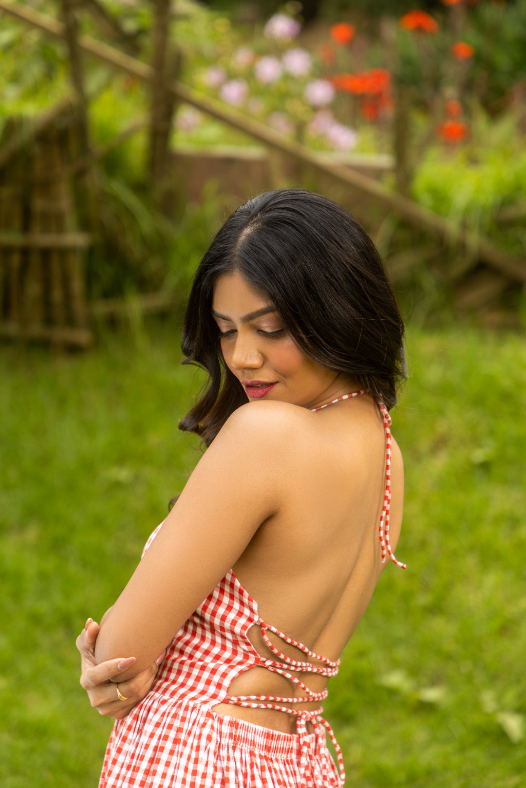 Cherry Red Gingham Fit & Flare Dress