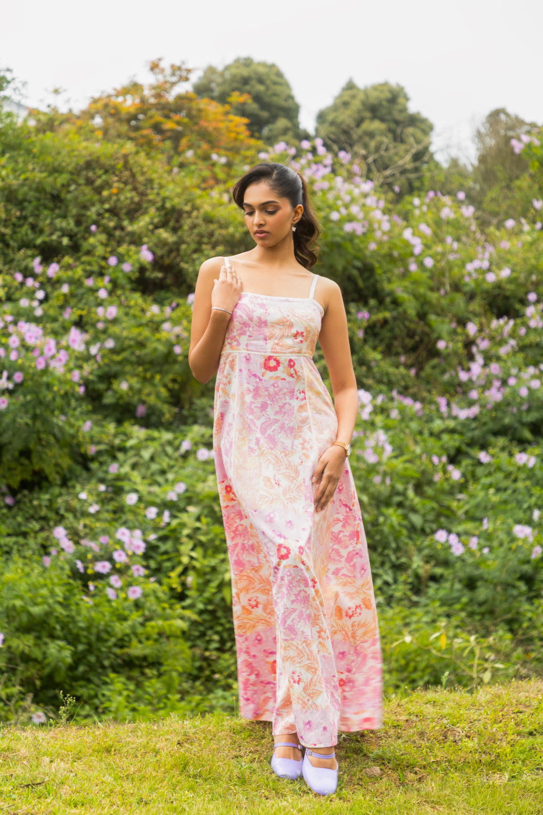 Carnation Pink Floral A-Line Maxi Dress