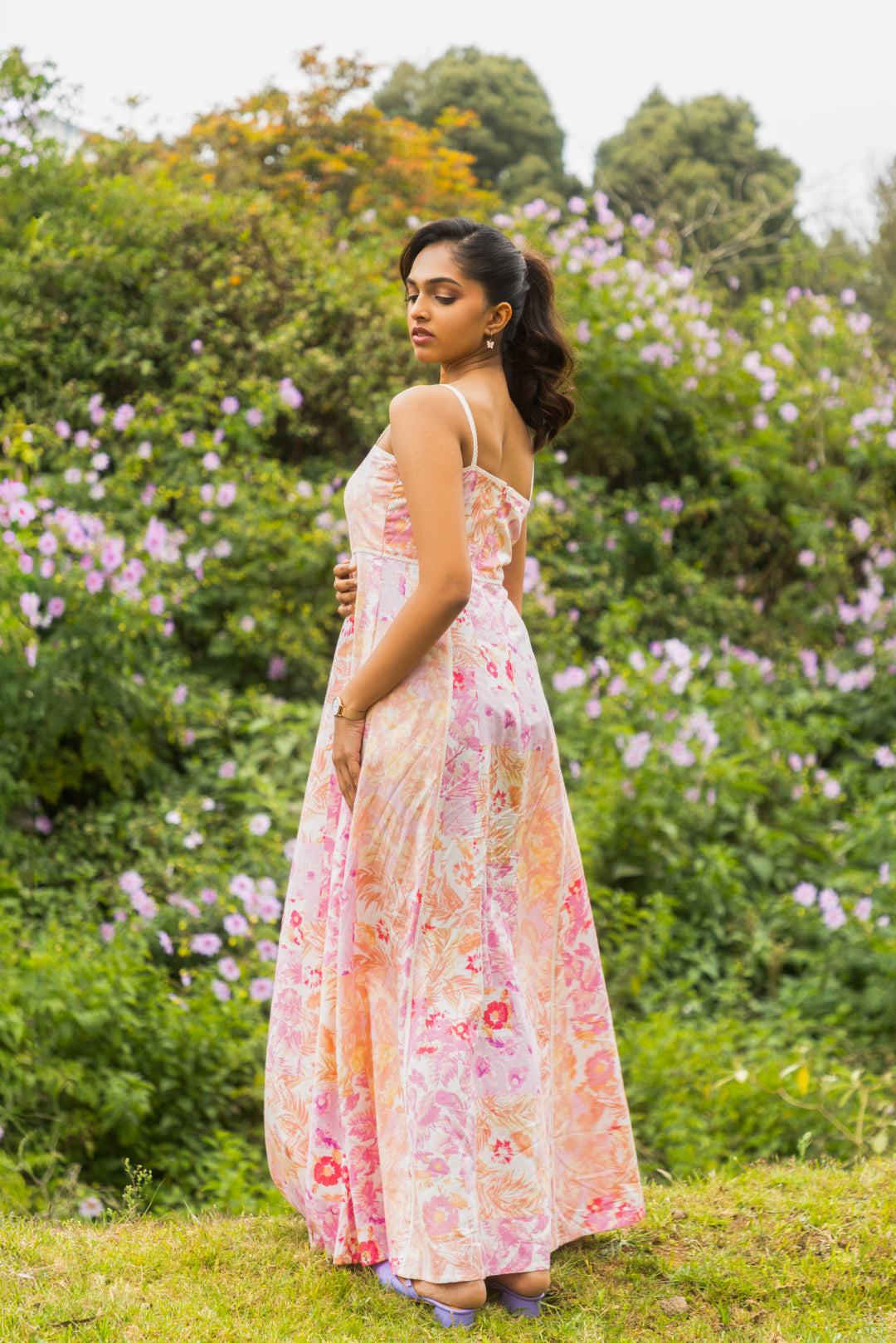 Carnation Pink Floral A-Line Maxi Dress