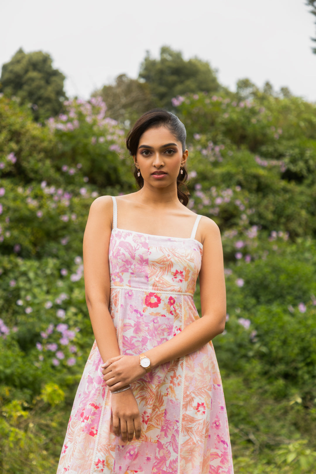 Carnation Pink Floral A-Line Maxi Dress