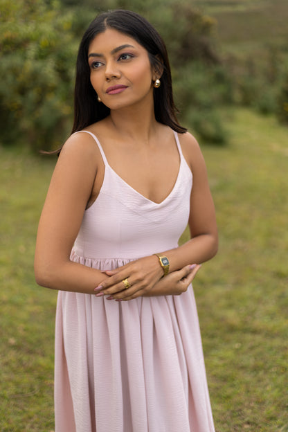 Nerina Blush Pink Gathered Calf-Length Dress