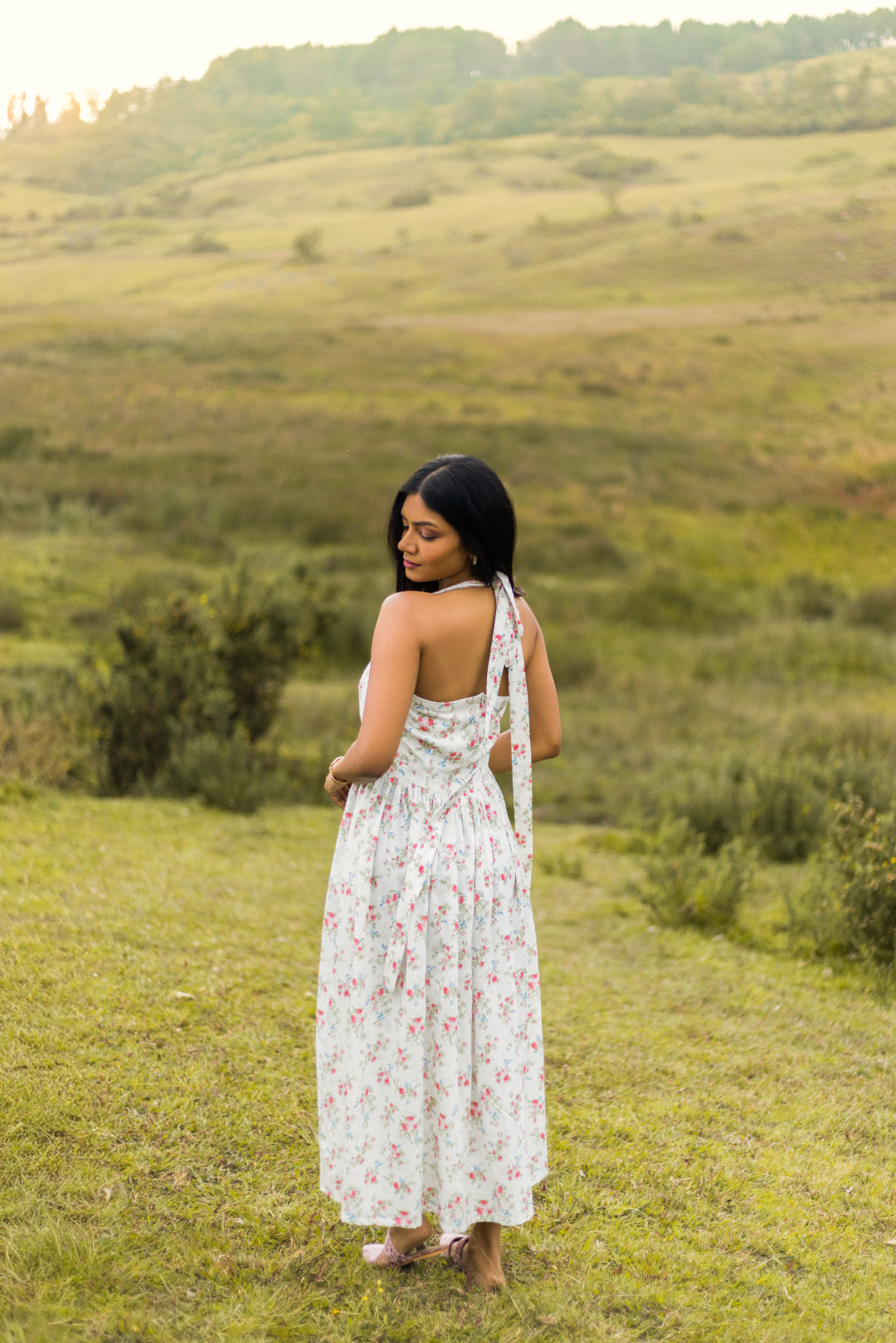 Aster White Floral Fit & Flare Halter Dress