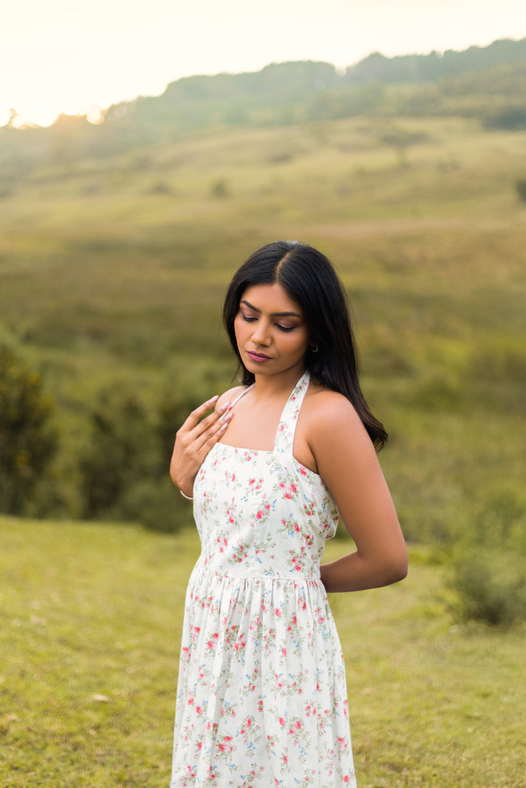 Aster White Floral Fit & Flare Halter Dress