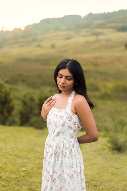 Aster White Floral Fit & Flare Halter Dress