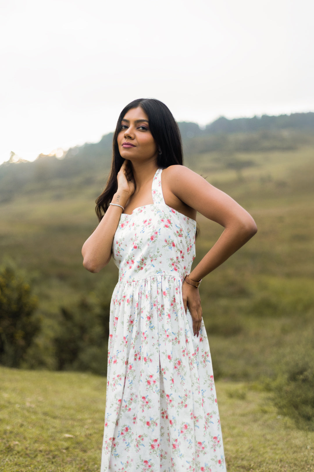 Aster White Floral Fit & Flare Halter Dress