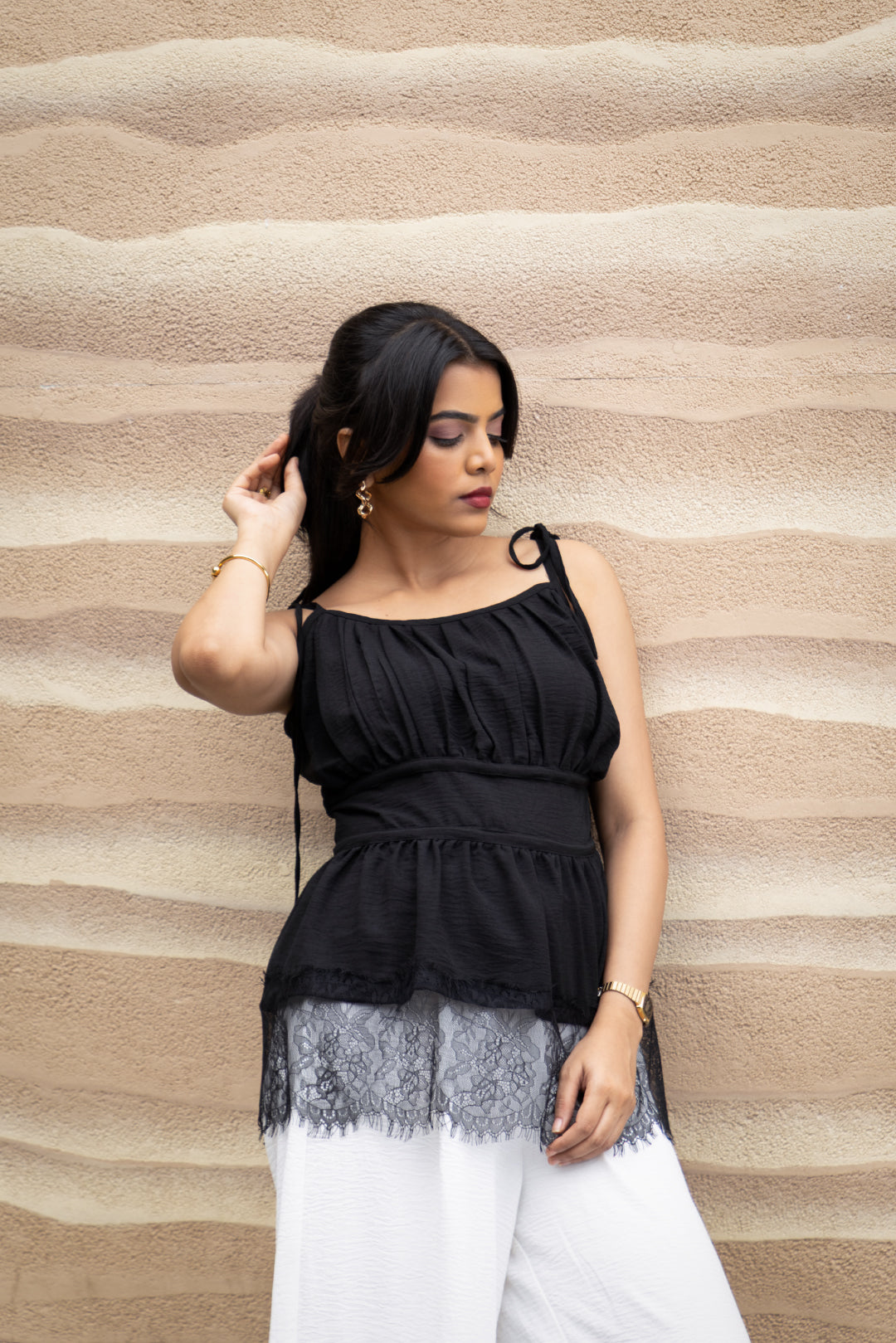 Noir Cotton Linen Tie-Up Top