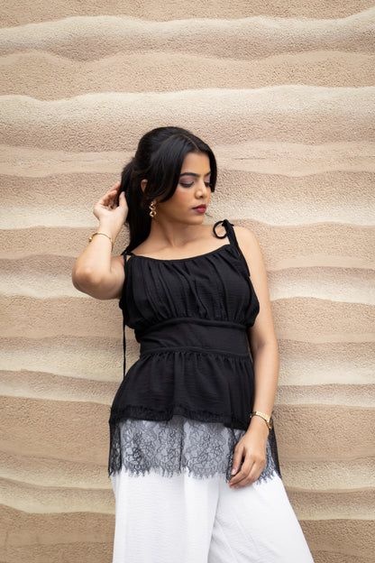 Noir Cotton Linen Tie-Up Top