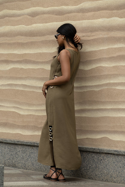 Sage Olive Calf-Length Straight Dress