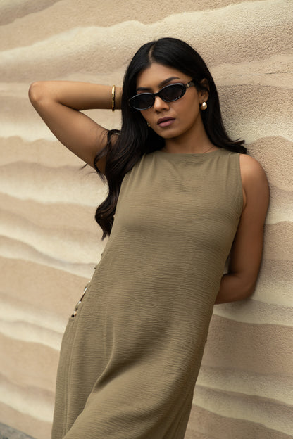 Sage Olive Calf-Length Straight Dress