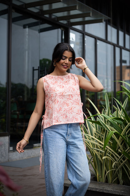 Orchid Peach Cotton Linen Boat-Neck Top