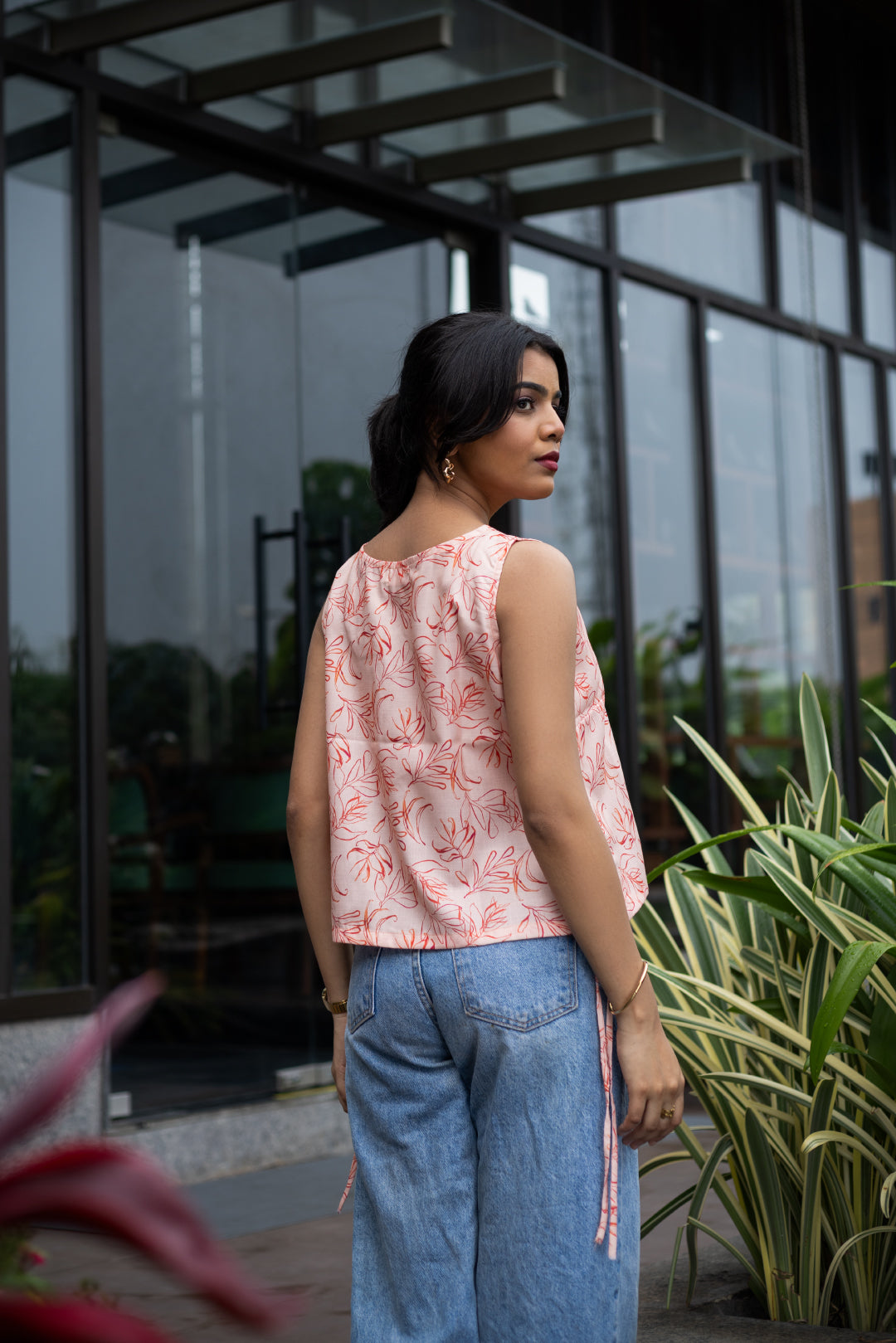 Orchid Peach Cotton Linen Boat-Neck Top