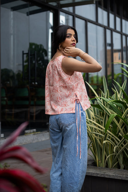 Orchid Peach Cotton Linen Boat-Neck Top