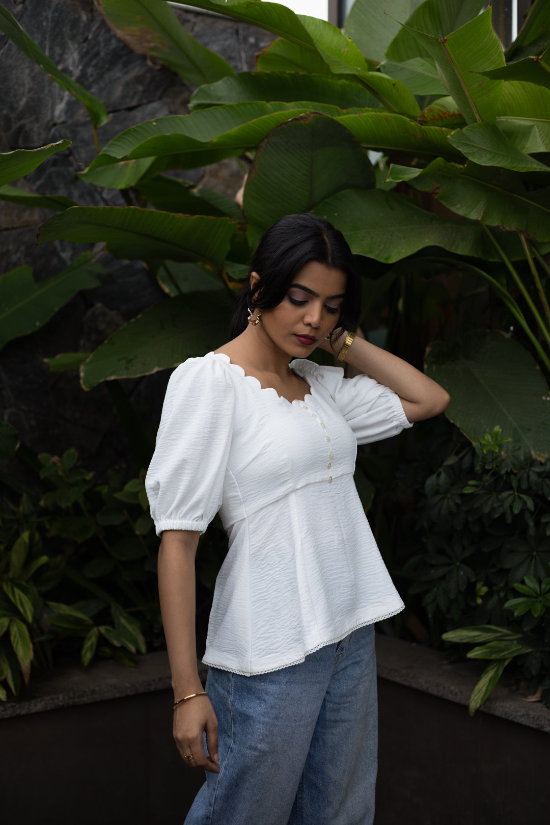 Lily White Cotton Linen Puff Sleeve Top