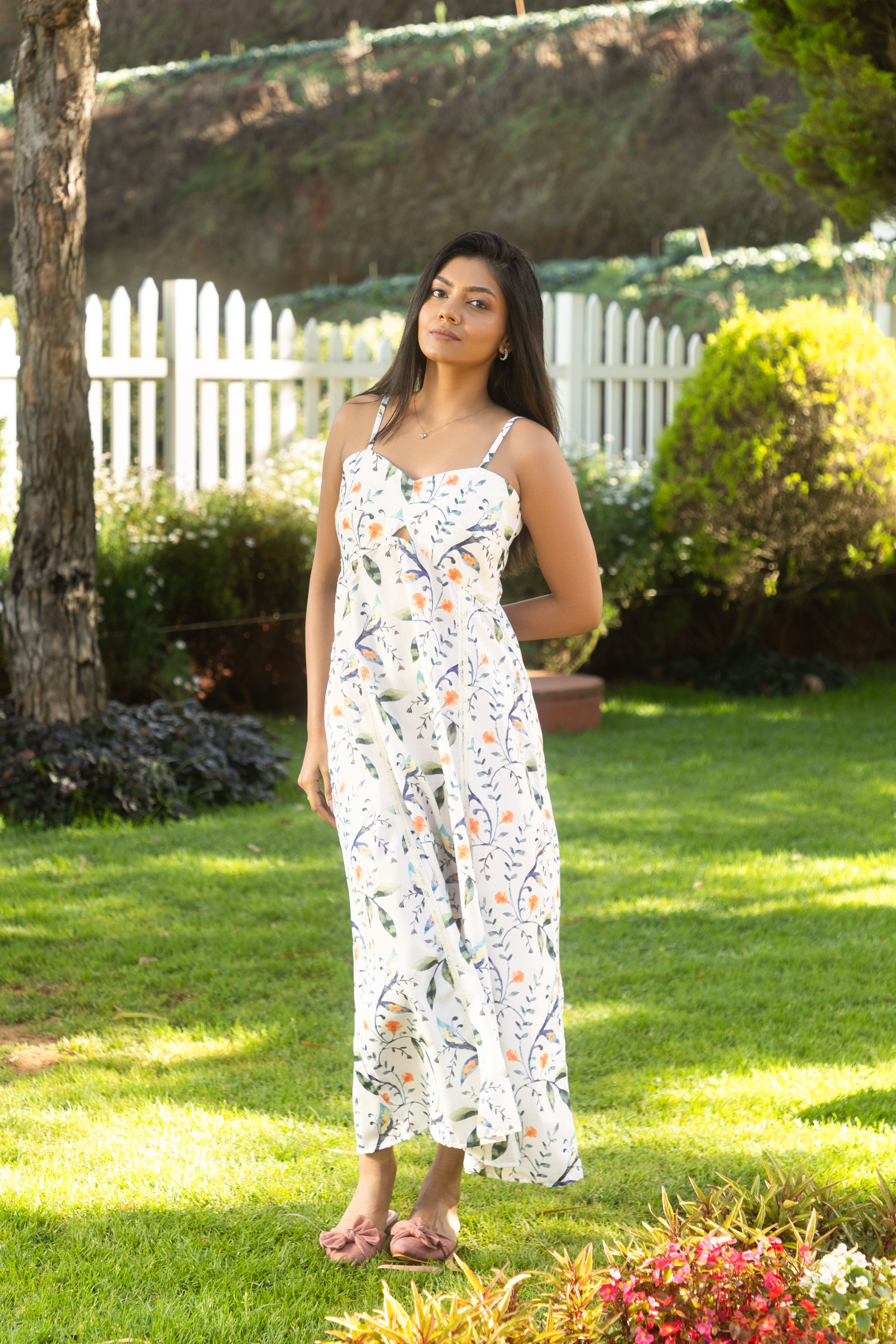 Zyra White Floral Flared Strap Dress