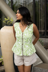 Ivy Green Printed Sleeveless Peplum Top