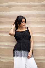 Noir Cotton Linen Tie-Up Top