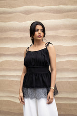 Noir Cotton Linen Tie-Up Top