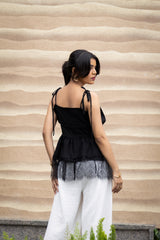 Noir Cotton Linen Tie-Up Top