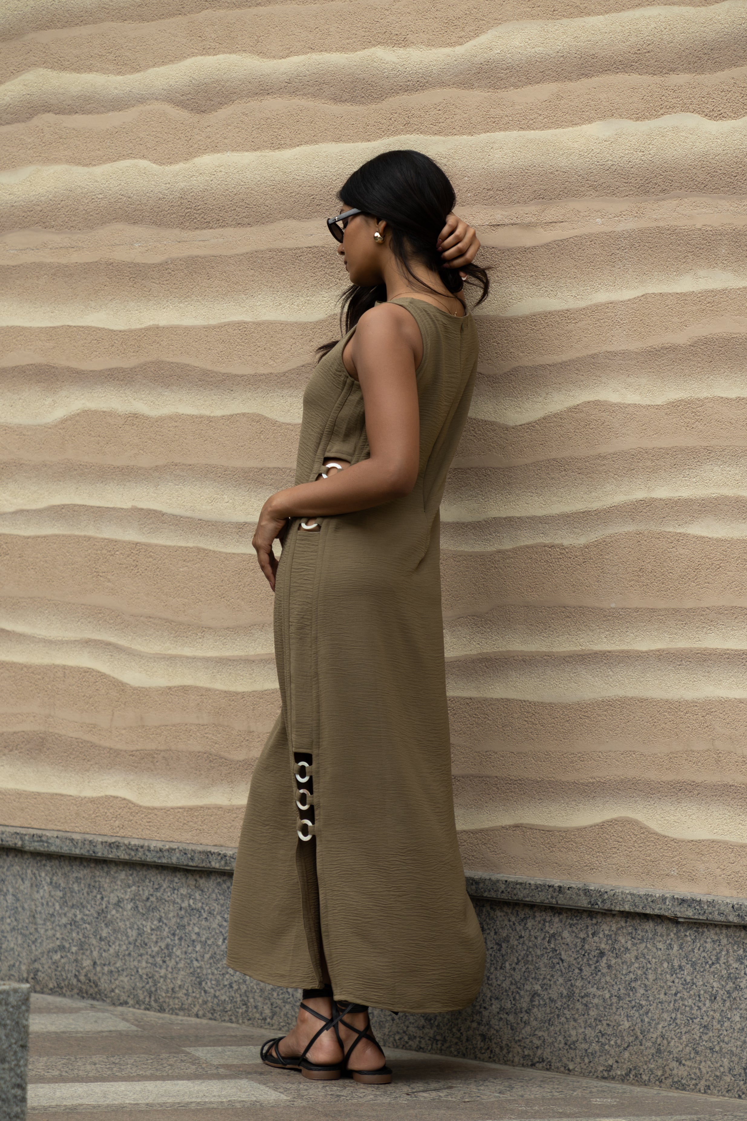 Sage Olive Calf-Length Straight Dress