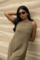 Sage Olive Calf-Length Straight Dress