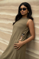 Sage Olive Calf-Length Straight Dress