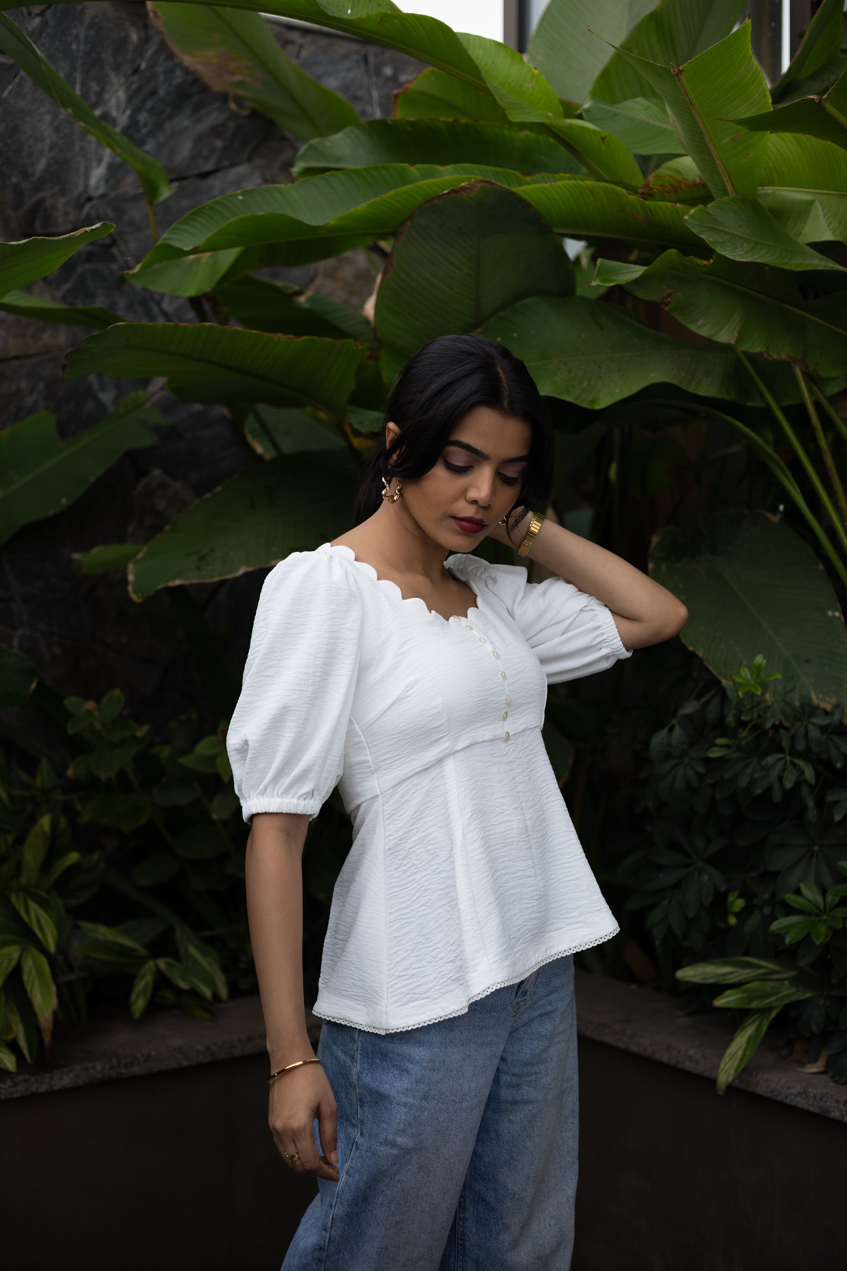 Lily White Cotton Linen Puff Sleeve Top