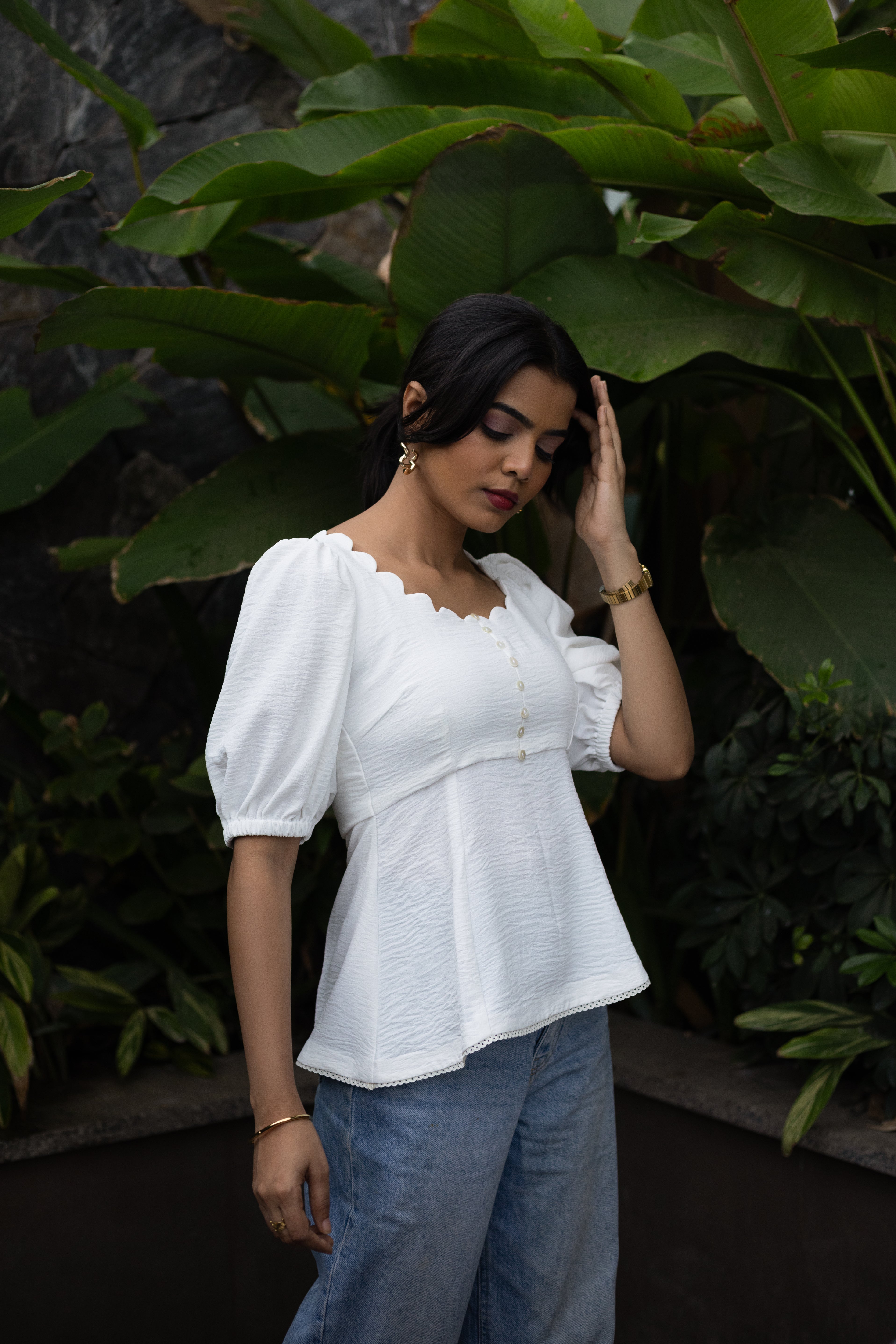 Lily White Cotton Linen Puff Sleeve Top