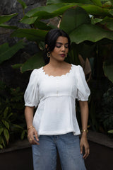 Lily White Cotton Linen Puff Sleeve Top