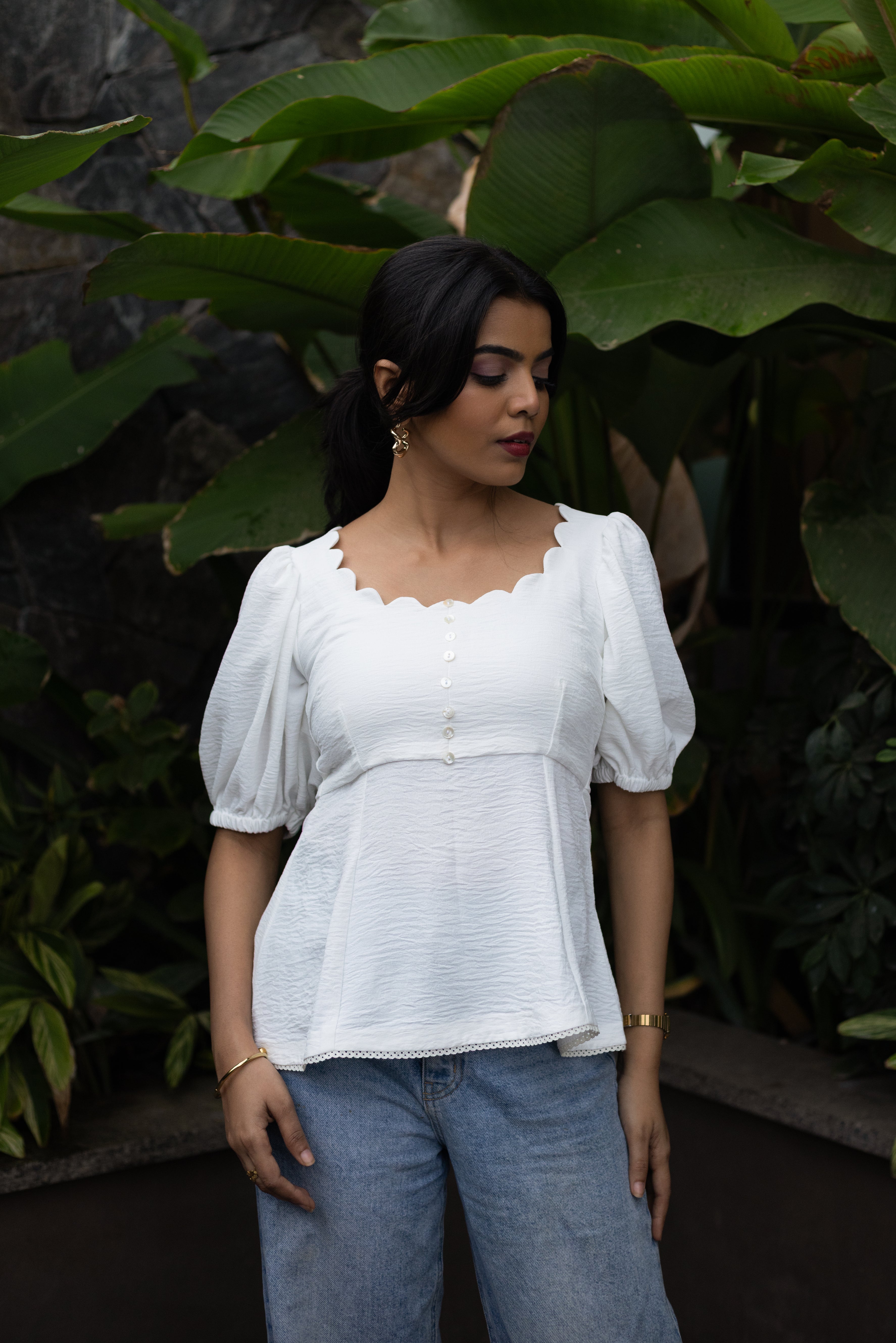 Lily White Cotton Linen Puff Sleeve Top