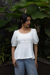 Lily White Cotton Linen Puff Sleeve Top