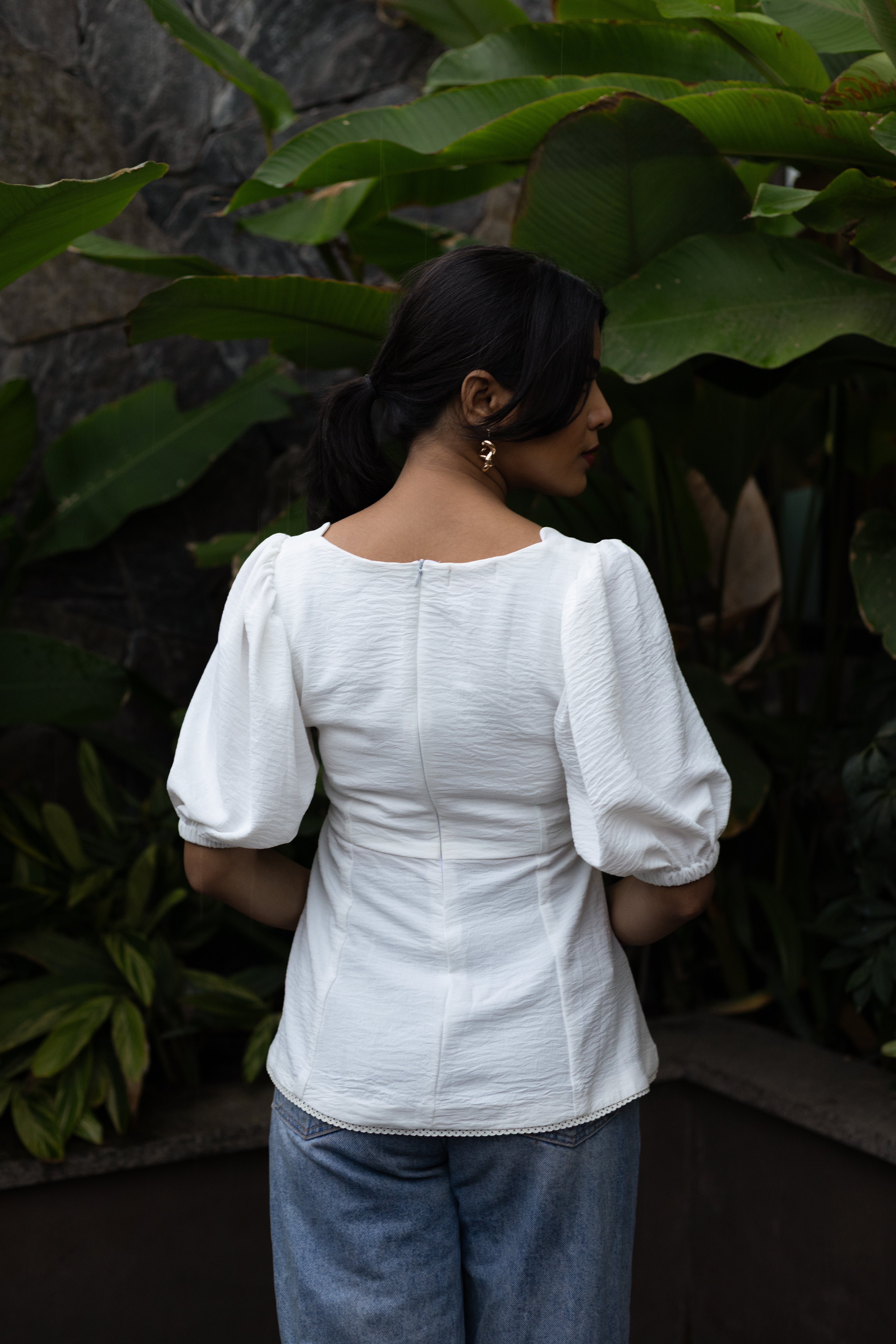 Lily White Cotton Linen Puff Sleeve Top