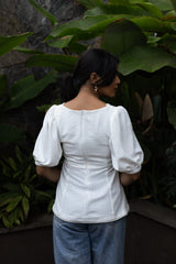Lily White Cotton Linen Puff Sleeve Top