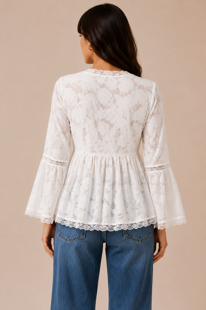 Celeste White Fit and Flare Lace Top