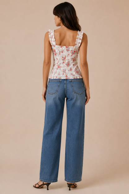 Primrose Schiffli Embroidered Fitted Peplum Top