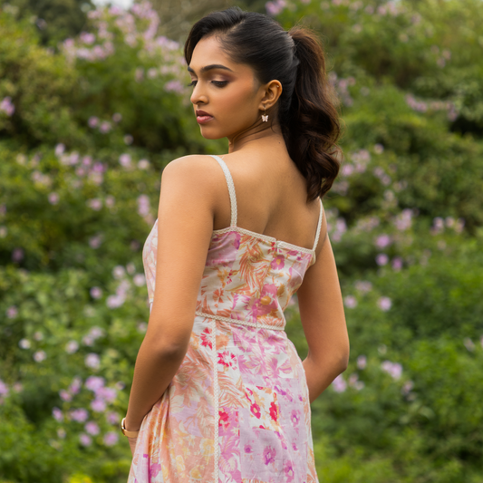 Carnation Pink Floral A-Line Maxi Dress
