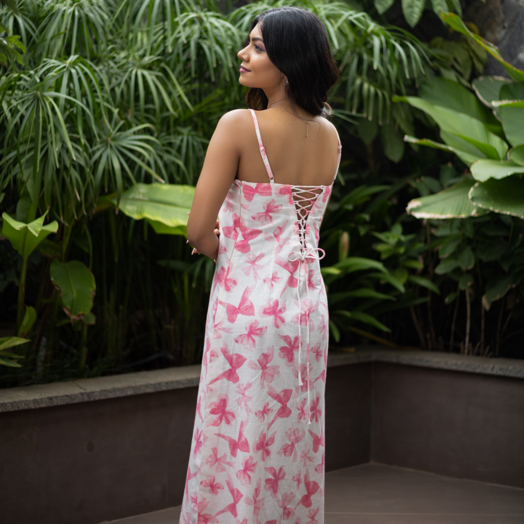 Peony Pink Floral Straight-Cut Maxi Dress