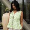 Ivy Green Printed Sleeveless Peplum Top