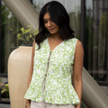 Ivy Green Printed Sleeveless Peplum Top
