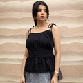 Noir Cotton Linen Tie-Up Top