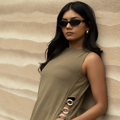 Sage Olive Calf-Length Straight Dress