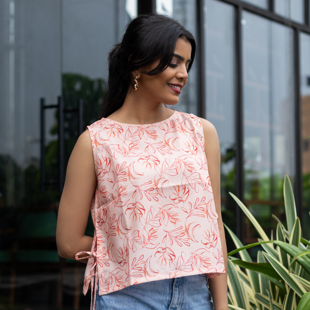 Orchid Peach Cotton Linen Boat-Neck Top