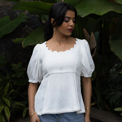 Lily White Cotton Linen Puff Sleeve Top