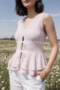 Iris Blush Pink Sleeveless Tie-up Peplum Top