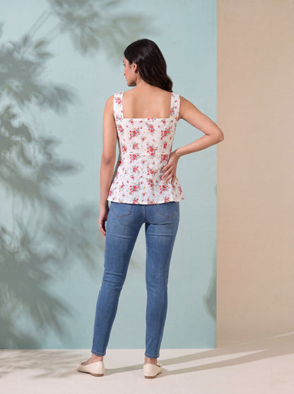 Primrose Schiffli Embroidered Fitted Peplum Top